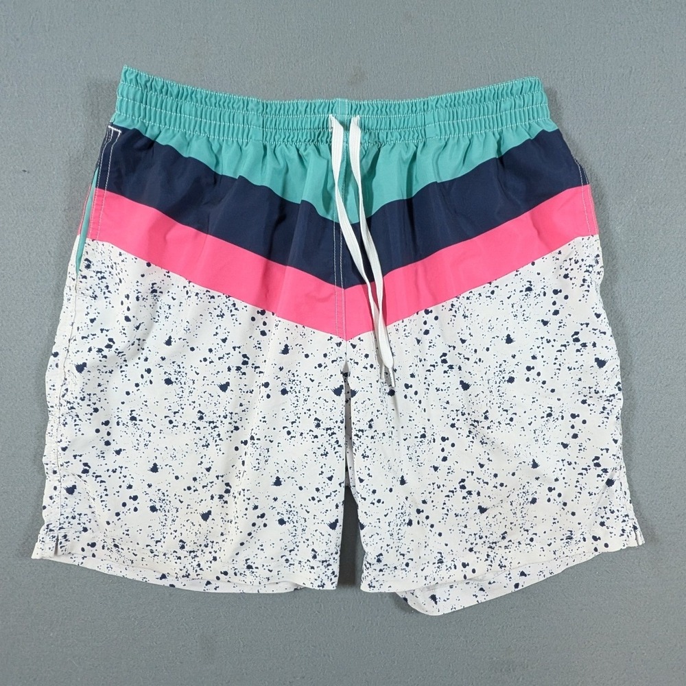 Chubbies Swim Trunks Mens XL Retro Paint Splatter Chevron 7" Inseam Blue Pink
